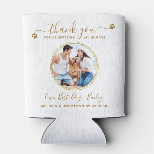 カスタムエレガント金ゴールドありがとうありがとうPhoto Pet 結婚's 缶クーラー (裏面)