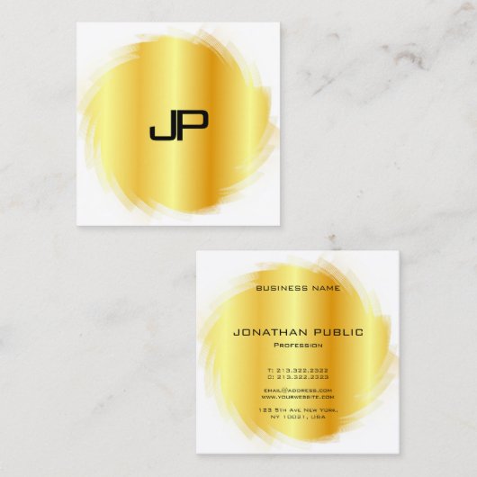 カスタムエレガント金ゴールドルッモダンクモノグラムテンプレート スクエア名刺 (正面/裏面)