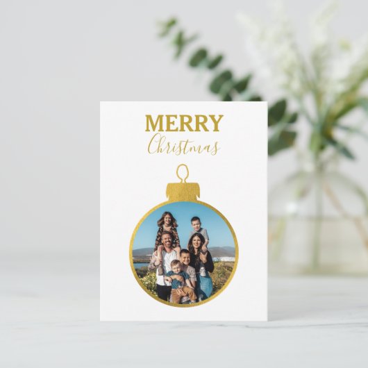 カスタムエレガント金ゴールド写真オーナメントクリスマス シーズンポストカード (スタンド正面)
