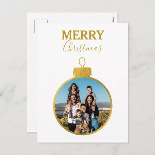 カスタムエレガント金ゴールド写真オーナメントクリスマス シーズンポストカード (正面/裏面)
