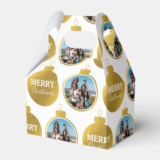 カスタムエレガント金ゴールド写真オーナメントクリスマス フェイバーボックス (正面サイド)