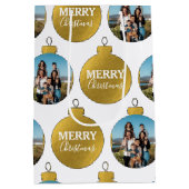 カスタムエレガント金ゴールド写真オーナメントクリスマス ミディアムペーパーバッグ (裏面)