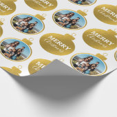 カスタムエレガント金ゴールド写真オーナメントクリスマス ラッピングペーパー (角)