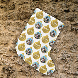 カスタムエレガント金ゴールド写真オーナメントクリスマス ラージクリスマスストッキング