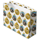 カスタムエレガント金ゴールド写真オーナメントクリスマス ラージペーパーバッグ (裏面アングル)