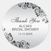 カスタムエレガント銀ブライダルシャワーありがとう ラウンドシール (正面)