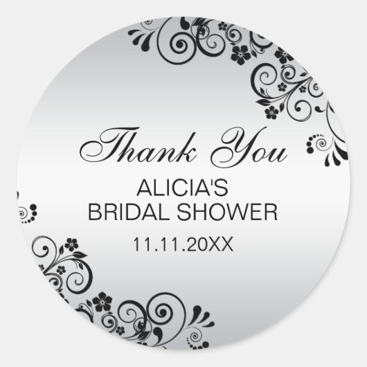 カスタムエレガント銀ブライダルシャワーありがとう ラウンドシール (正面)