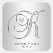 カスタムエレガント銀モノグラムのイニシャル文字K スクエアシール (正面)