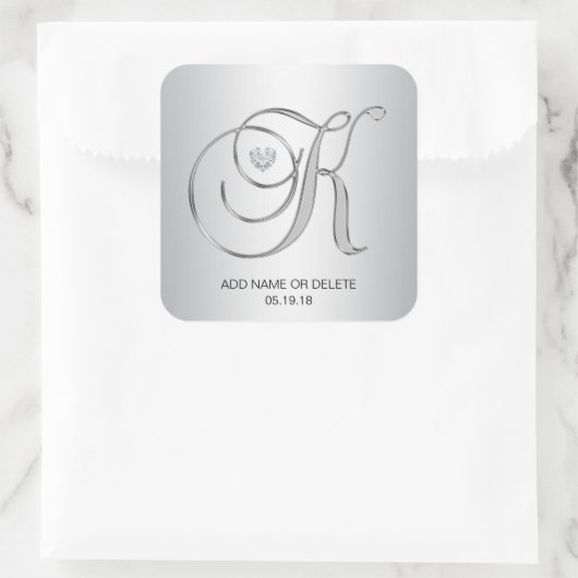 カスタムエレガント銀モノグラムのイニシャル文字K スクエアシール (バッグ)