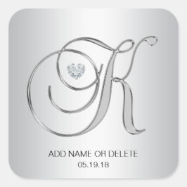 カスタムエレガント銀モノグラムのイニシャル文字K スクエアシール