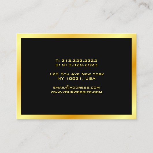 カスタムエレガント黒と金ゴールドモダンテンプレート 名刺 (裏面)