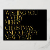 カスタムエレガント黒シック写真クリスマス金ゴールド 箔シーズンカード (正面)