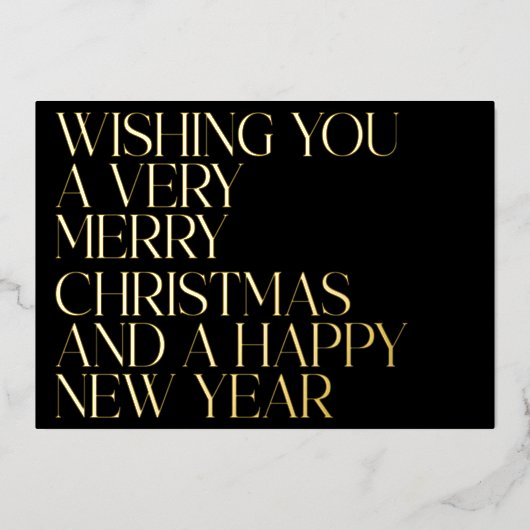 カスタムエレガント黒シック写真クリスマス金ゴールド 箔シーズンカード (正面)