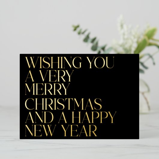 カスタムエレガント黒シック写真クリスマス金ゴールド 箔シーズンカード (立ち正面)