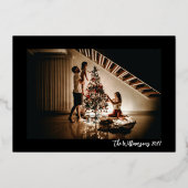 カスタムエレガント黒シック写真クリスマス金ゴールド 箔シーズンカード (裏面)