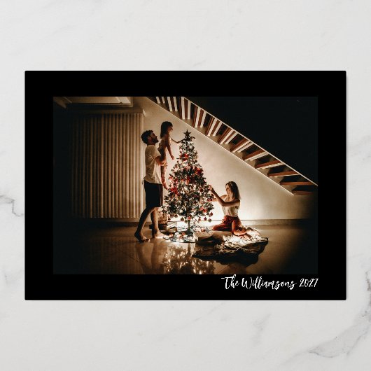 カスタムエレガント黒シック写真クリスマス金ゴールド 箔シーズンカード