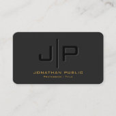 カスタムエレガント黒金ゴールドモノグラム丸コーナー 名刺 (正面)