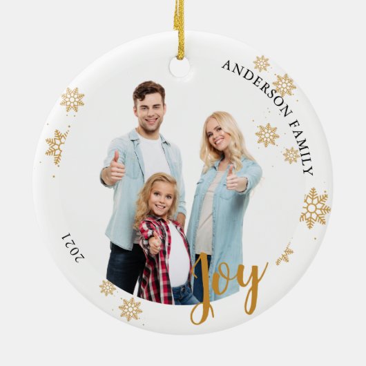 カスタムエレガント2サイドファミリーフォトクリスマス セラミックオーナメント (裏面)