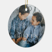 カスタムエレガント2面ファミリー写真セラミックまたは名前 セラミックオーナメント (左)