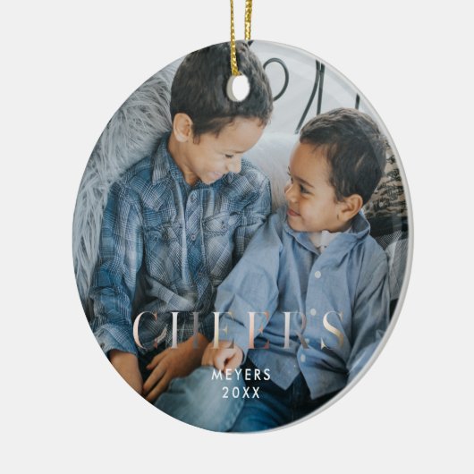 カスタムエレガント2面ファミリー写真セラミックまたは名前 セラミックオーナメント (左)