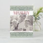 カスタムエレガントGreen & Pink Photo Christmas Card シーズンカード (スタンド正面)