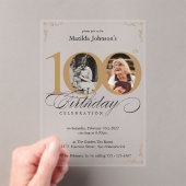 カスタムエレガントPhoto 100th Birthday Party アクリル招待状 (インサイチュ (ポータブル))