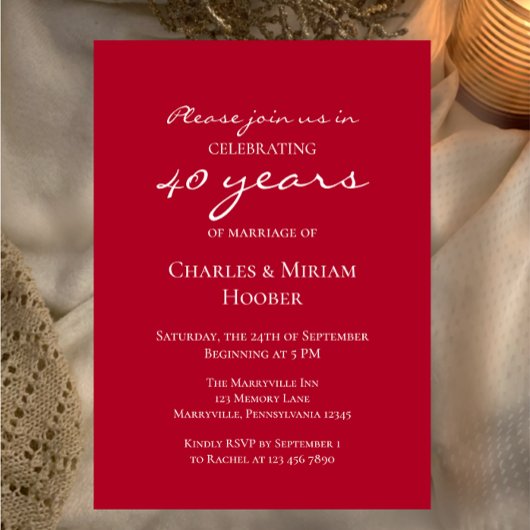 カスタムエレガントRuby 40周年結婚パーティー 招待状