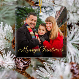 カスタムエレガントScript 2面フォトクリスマスセラ セラミックオーナメント