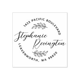 カスタムエレガントScript & Cute葉 |アドレス ラバースタンプ