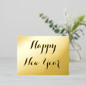 カスタムエレガントScript Happy New Yearフェイク金ゴールド 箔招待状ポストカード (立ち正面)