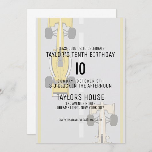 カスタムエージレースカートラックスポーツ誕生日パーティー 招待状 (正面/裏面)