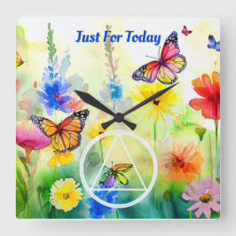カスタムオウムのシンボル蝶と花 スクエア壁時計