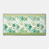 カスタムオリーブグリーンティール(緑がかった色)ブルーレトロアートパターン デスクマット (正面)