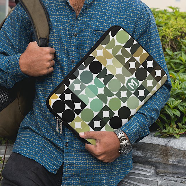 カスタムオリーブグリーンブラックブラウンレトロアートパターン ラップトップスリーブ (クリエイターアップロード済み)