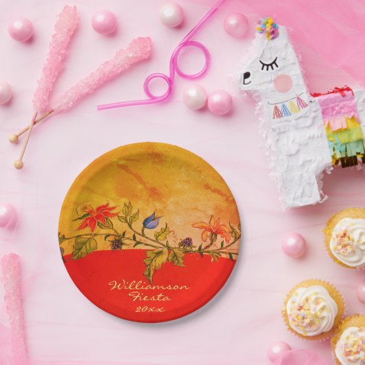 カスタムオレンジイエローフィエスタシンコデマヨフォークアート ペーパープレート (パーティー)
