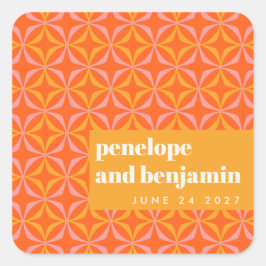 カスタムオレンジイエローレトロタイポグラフィ結婚ズ スクエアシール