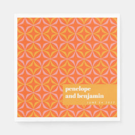 カスタムオレンジイエローレトロタイポグラフィ結婚ズ スタンダードランチョンナプキン