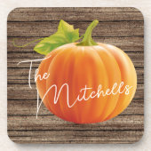 カスタムオレンジカボチャ葉ングリーンオン コースター (正面)