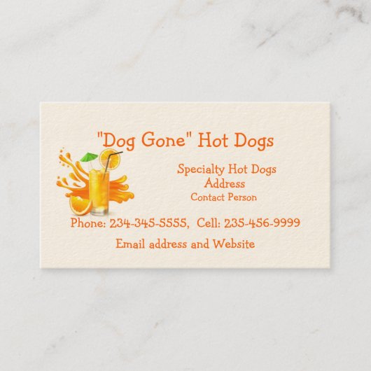 カスタムオレンジジュースまたはフードカート 名刺 (正面)