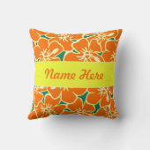 カスタムオレンジハイビスカスフラワートロピカルハワイアン クッション (裏面)