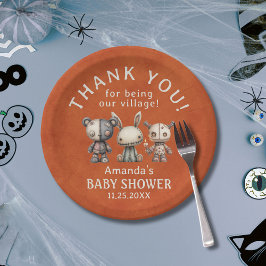 カスタムオレンジハロウィーンテイクヴィレッジベイビーシャワー ペーパープレート