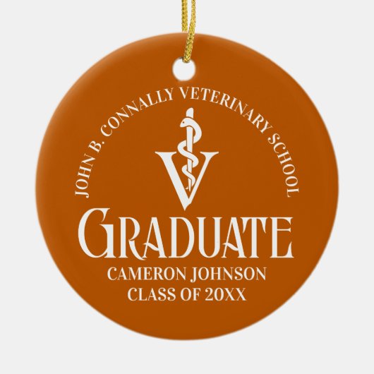 カスタムオレンジ獣医学校卒業式ギフト セラミックオーナメント (正面)