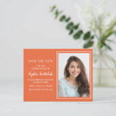 カスタムオレンジ色の写真救卒業日 案内ポストカード (スタンド正面)