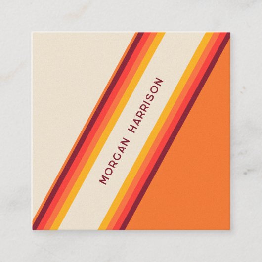 カスタムオレンジ色の黄色のレトロストライプ70s、80s スクエア名刺 (正面)