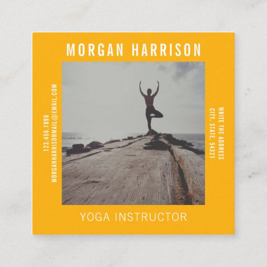 カスタムオレンジ色の黄色のレトロストライプ70s、80s スクエア名刺 (裏面)