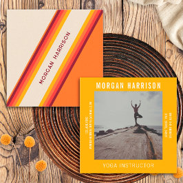 カスタムオレンジ色の黄色のレトロストライプ70s、80s スクエア名刺