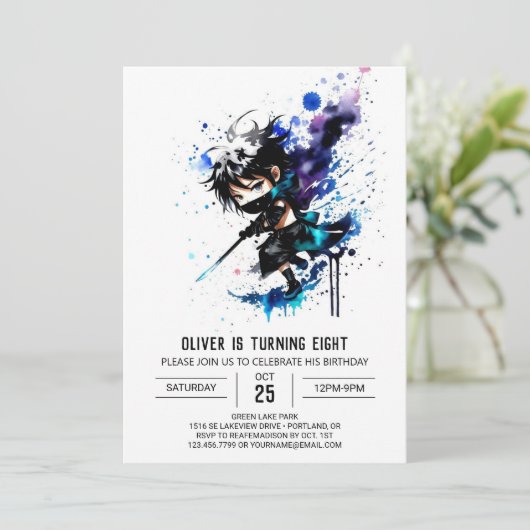 カスタムオンライン忍者ボーイデジタル誕生日 招待状 (スタンド正面)
