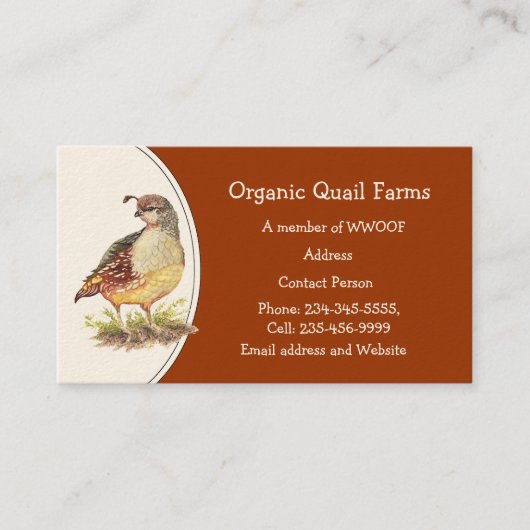 カスタムオーガニックQuail Farm、Animal Business Card 名刺 (正面)
