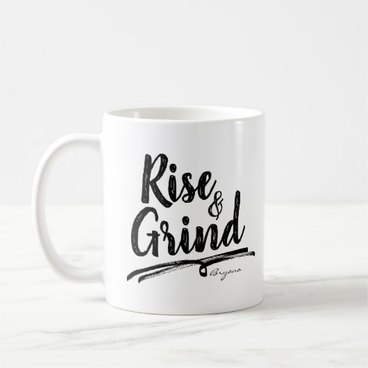 カスタムオーダー 名前入り RISE & GRIND コーヒーマグカップ (左)