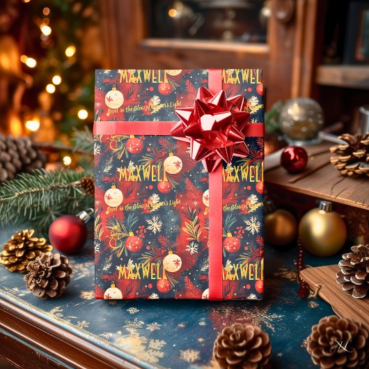 カスタムオーナメント赤と白 ラッピングペーパー